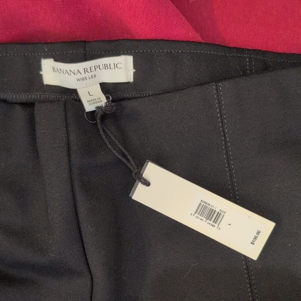 Banana Republic Women's Black Solid Wide-Leg Dress Pants, Regular L